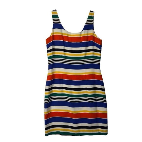 90s TRACY M.100% Silk Women's Sleeveless Multi-Color Striped Lined Mini Dress S - Picture 1 of 12